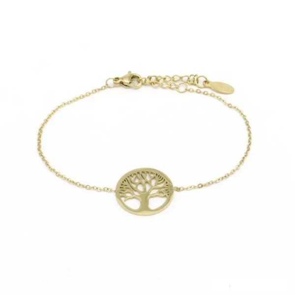 bracelet en acier inoxydable doré avec pendentif arbre de vie