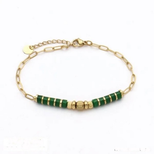 Bracelet en acier  en pierres véritables vertes